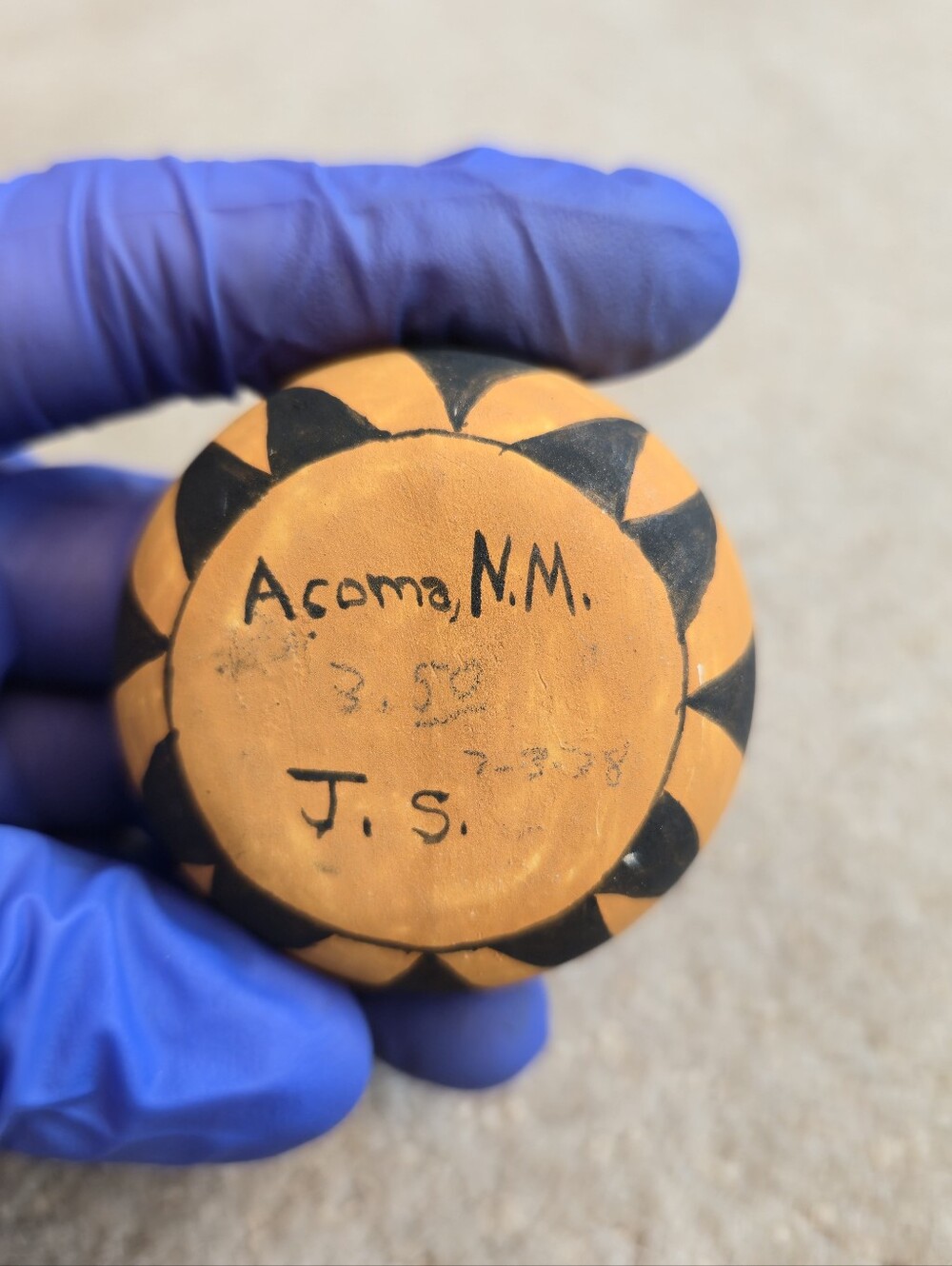 Vintage Acoma Pueblo Miniature Polychrome Pottery Seed Pot / Bowl Signed